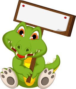 可爱的鳄鱼卡通持有空白板