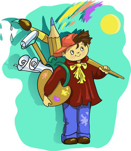 卡通艺术家男孩矢量剪辑艺术插画用画笔照片