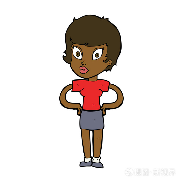 卡通女人双手叉腰插画-正版商用图片1fp7y1-摄图新视界