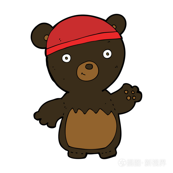 卡通黑熊戴着帽子