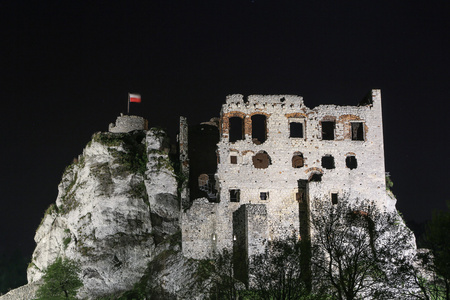 这座古城堡遗址的 ogrodzieniec，波兰的夜景