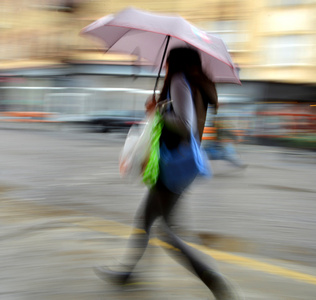 在下雨天走在大街上的女人图片