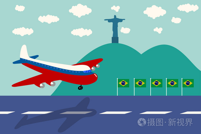 俄罗斯航空飞机抵达巴西足球比赛, 插图, 矢量插画-正版商用图片1fpv