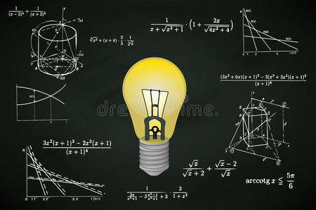 黑板上的黄色灯泡和数学计算