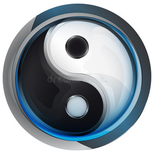 yig和yang宗教图标在闪亮的玻璃圆形按钮矢量