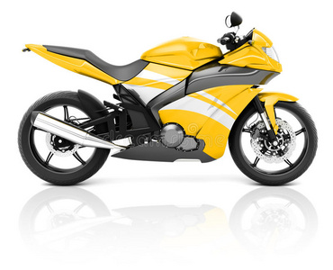 一辆黄色现代摩托车的三维图像