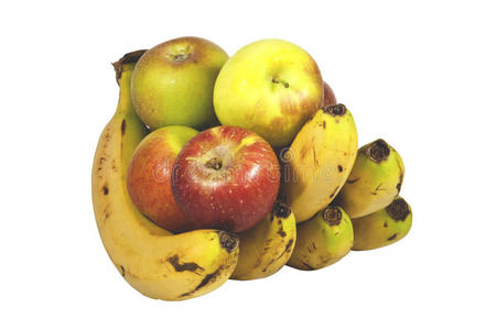 拿着五个多汁熟苹果的香蕉手