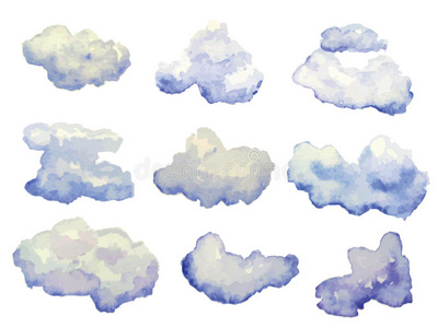矢量集水彩云孤立在白色