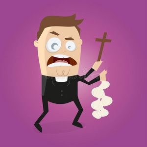 驱魔有趣的卡通牧师正在驱魔照片