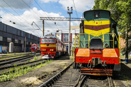 俄罗斯耶利茨圆形大厅铁路上的机车