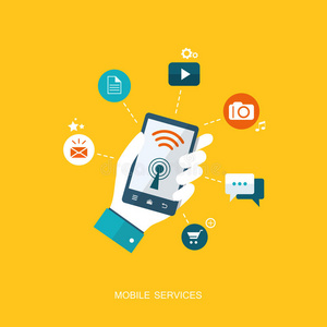 带有图标的平面设计插图.移动服务照片