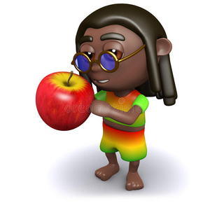 3d拉斯塔法里安拿着一个苹果