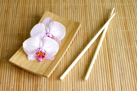 兰花竹垫抽象的亚洲食品独特的概念