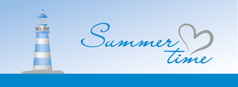 灯塔在蓝色背景上的夏季时间标志