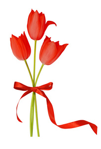 红色的郁金香花朵和弓