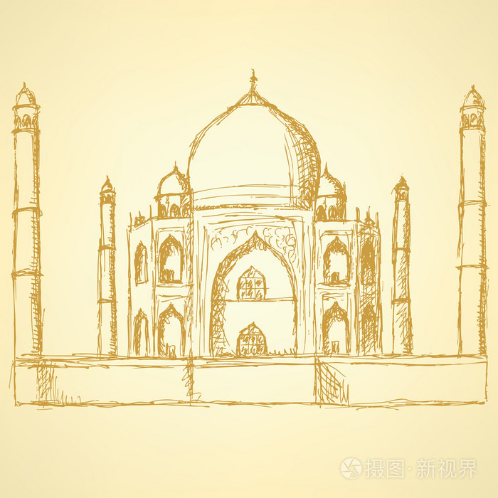 素描泰姬陵, 矢量老式的背景