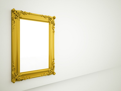 金色的老式镜子在墙上