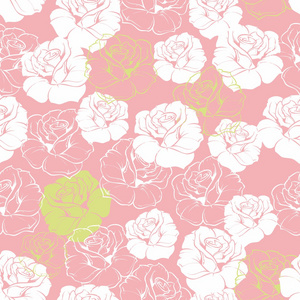 瓷砖矢量粉彩花卉图案的黄色的绿色和白色玫瑰粉红色背景上