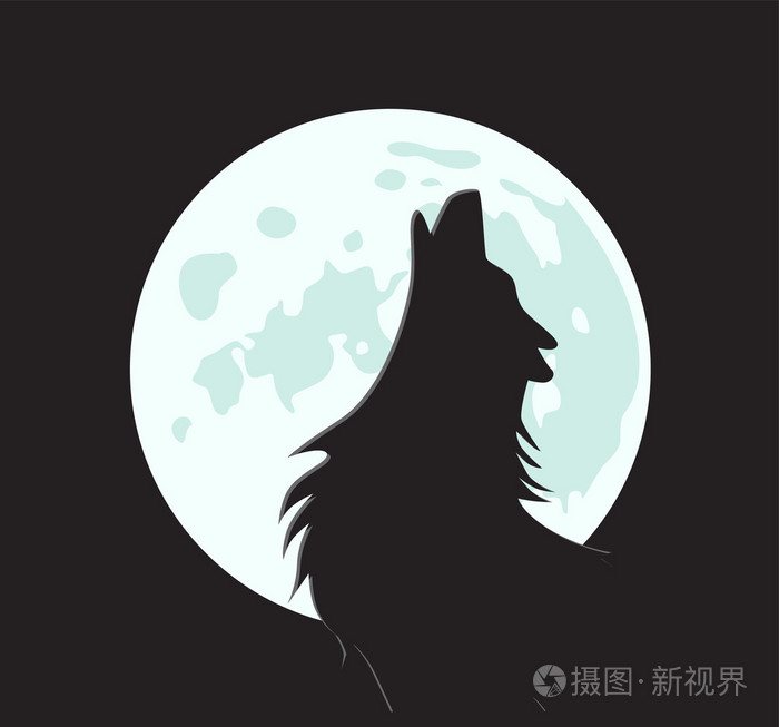 矢量狼的嚎叫声看月亮.负荷指示器.平面样式