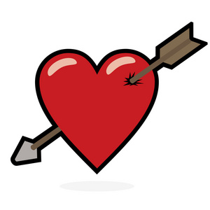 红色的心,被箭刺穿照片