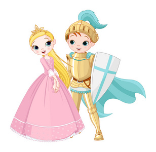 一个骑士与公主的卡通插图