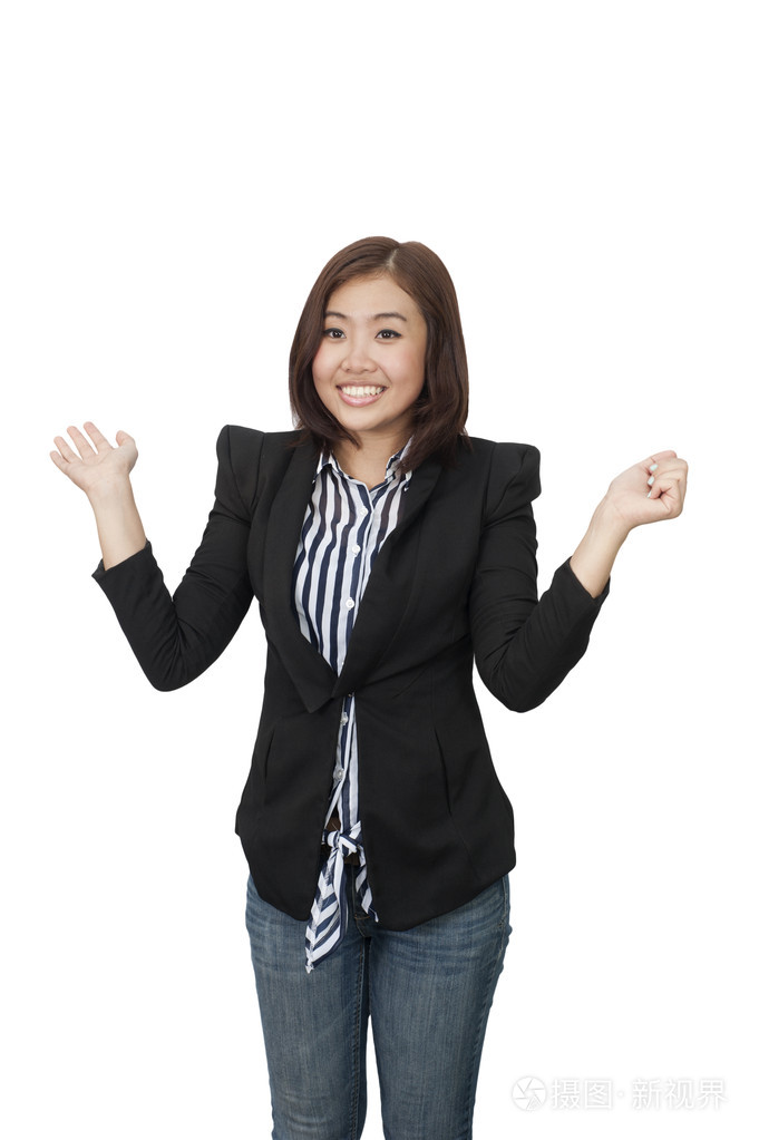 信心十足的亚洲商业女人,白色高建群的特写肖像