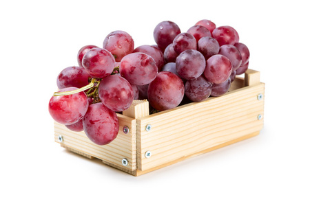 木制的盒子和红葡萄