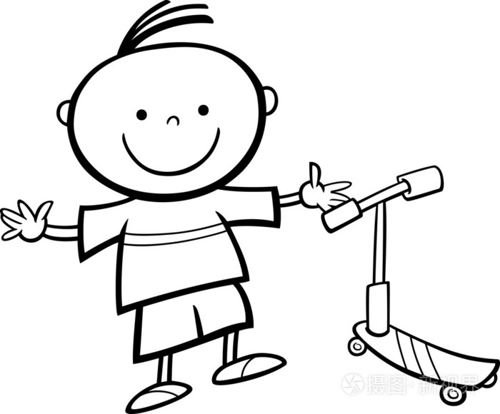 小男孩玩滑板车简笔画图片