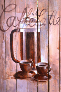 咖啡画上一个木制的背景的符号