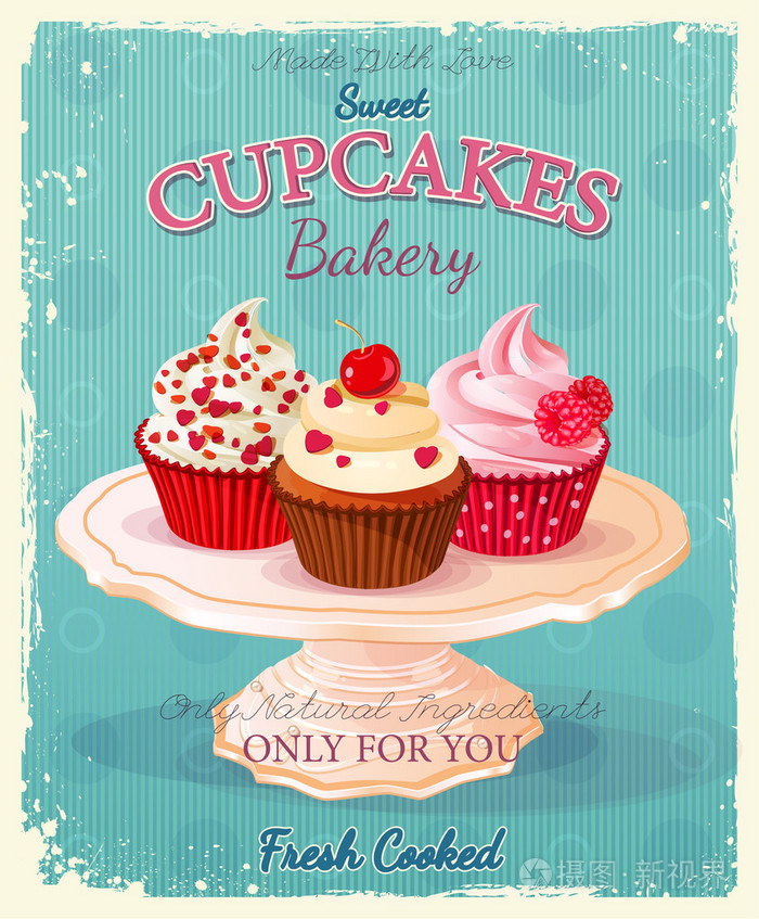 纸杯蛋糕.复古风格的海报.生日贺卡