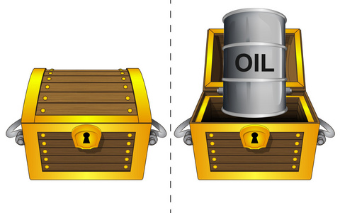 每桶石油在木制胸部开放和封闭一个孤立的矢量
