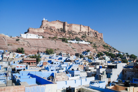 焦特布尔，蓝市和 mehrangarh 堡 拉贾斯坦邦，印度的视图