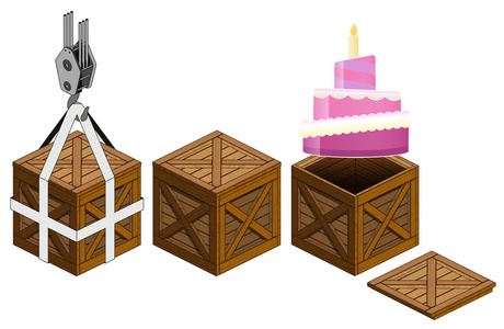 打开木箱包装收集矢量的蜡烛蛋糕