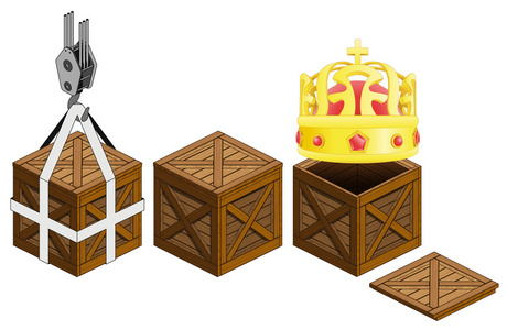 打开木箱包装收集矢量的金色王冠