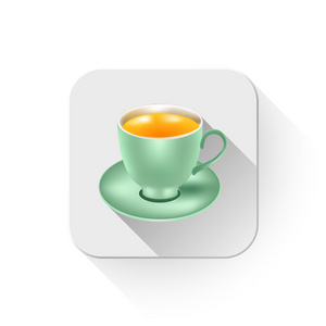 茶杯子例证与长长的影子在 app 按钮