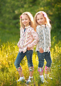 两个小女孩双胞胎的肖像