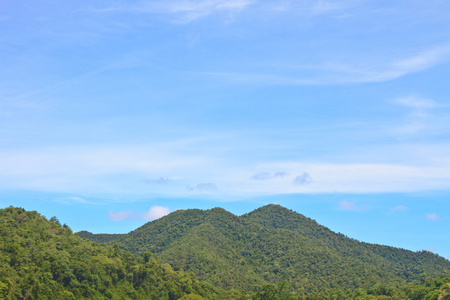 绿色的山，湛蓝的天空背景上