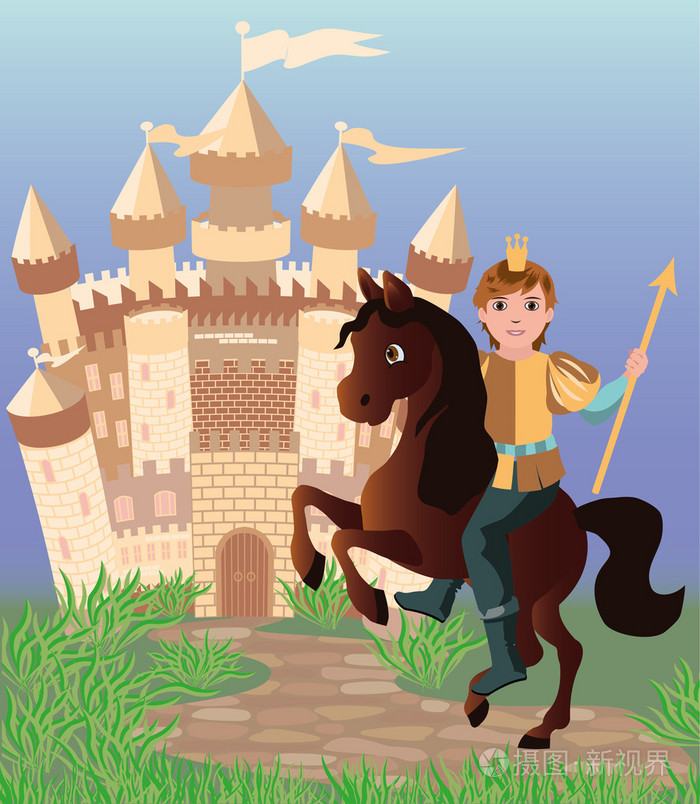 王子和童话故事里的小魔术城堡,矢量图