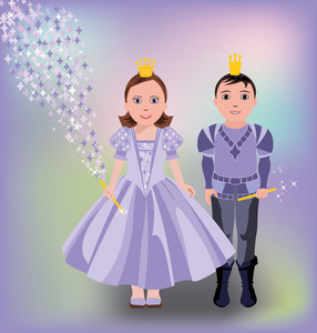 小魔法公主和王子，矢量图