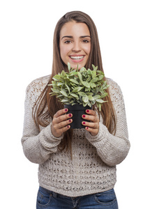 女人控股植物