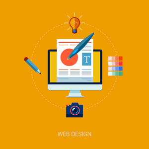 web 设计平面图标集。web 和移动电话服务 应用程序和 web 设计和编程的概念图标