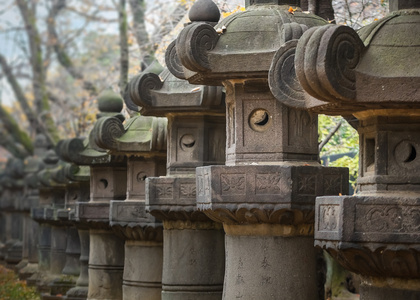 在东京的上野公园东照宫神社的石灯笼