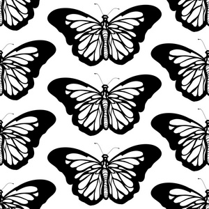 图形蝴蝶黑色和白色无缝模式