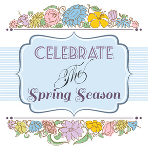 庆祝春天的季节背景 花卉框架和标签 f