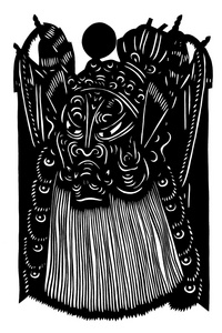 中国戏曲脸谱,孤立的白色背景上的剪影照片