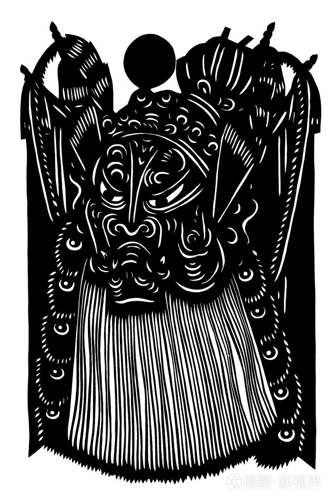 中国戏曲脸谱,孤立的白色背景上的剪影