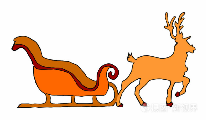 白色背景的圣诞雪橇的驯鹿插画-正版商用图片1fyfnz-摄图新视界