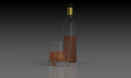 一瓶苏格兰威士忌和全玻璃上黑色孤立