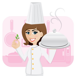 食物与中药的卡通女孩厨师图片