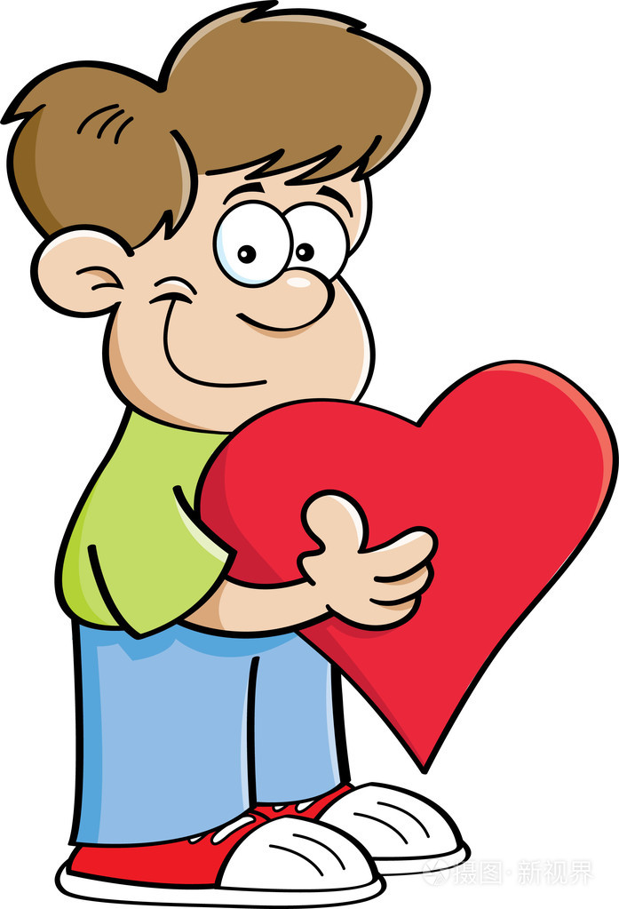 卡通男孩抱着一颗心